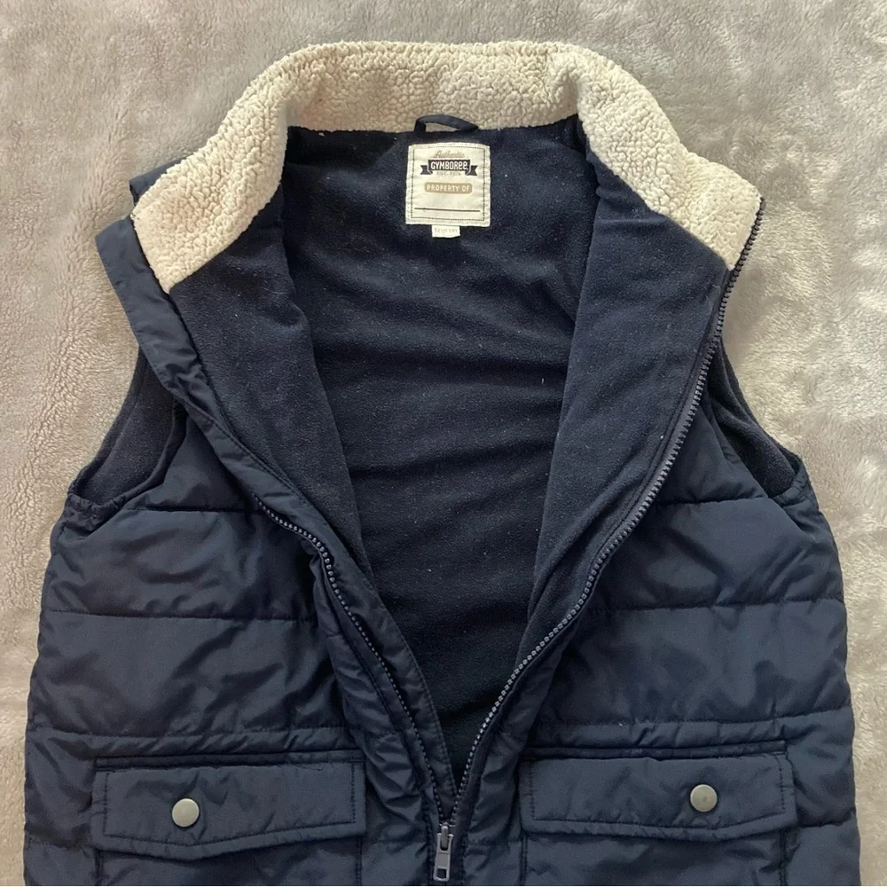 Gymboree Boys Large 10 12 Navy Blue Fleece Lined Puffer Vest Full Zip Layering
